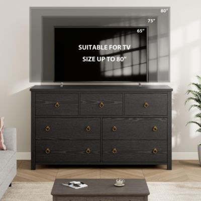 7 Drawer Wooden 54 in Wide Dresser, Chest of Drawers - Dresser for Bedroom