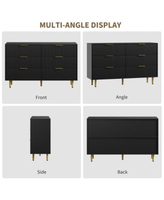 Fluted Dresser for Bedroom,Wooden Chest of Drawers with Metal Handle & Feet