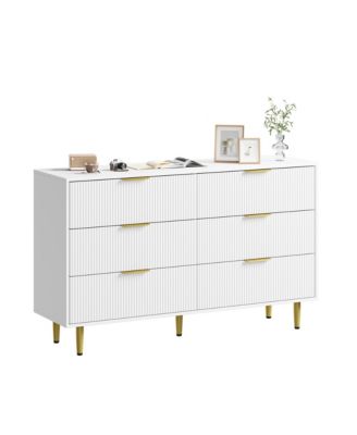 Fluted Dresser for Bedroom,Wooden Chest of Drawers with Metal Handle & Feet