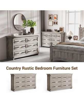 Farmhouse 6 Drawer Dresser for Bedroom Rustic Wood Chest of Drawers Vintage Storage Organizer for Living Room TV Stand 55 Inch