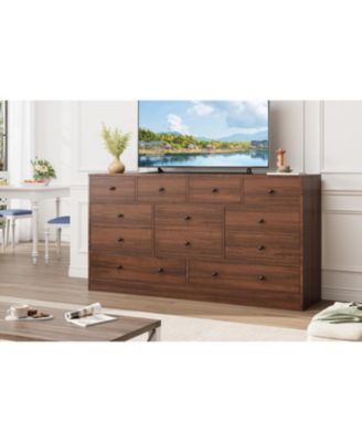 12 Drawer Dresser for Bedroom, 61 Inch Wood Dresser with Power Outlet