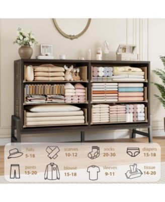 52" Wide 6-Drawer Closet Dresser, Freestanding Wooden Storage Cabinet for Bedroom & Living Room, Natural Oak