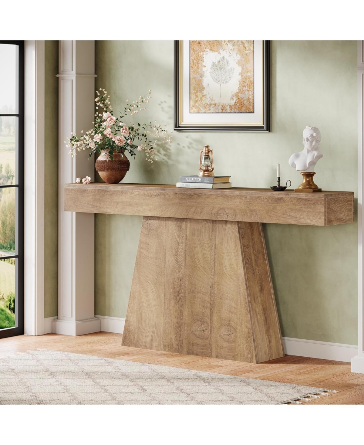 Tribesigns 63" Console Table, Farmhouse Entryway Table with Trapezoidal Base, Narrow Long Wood Sofa Table