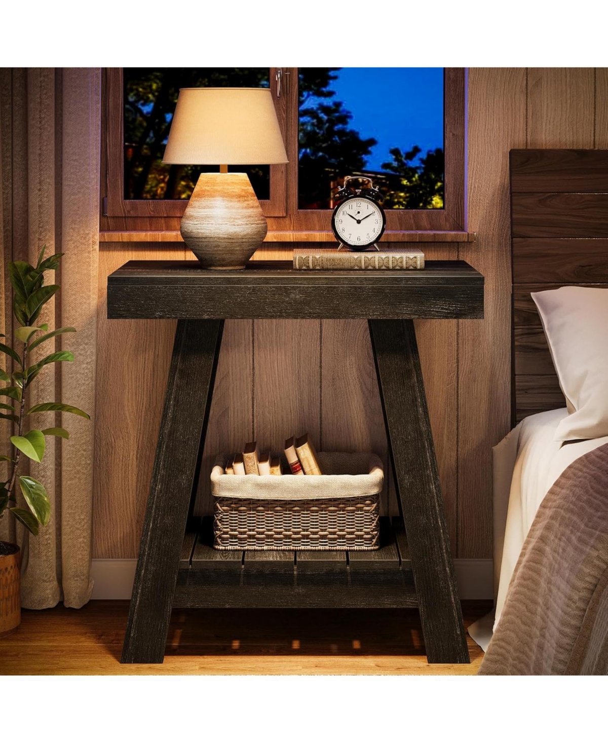 Tribesigns 2-Tier Wooden End Table, Farmhouse Small Sofa Side Table with Storage, Rustic Grey