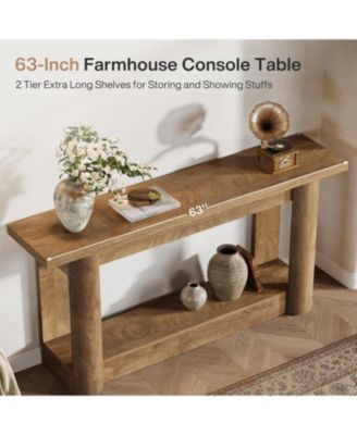 63-Inch Farmhouse Console Table, Narrow Long Sofa Table Behind Couch, 2-Tier Storage Entryway Furniture