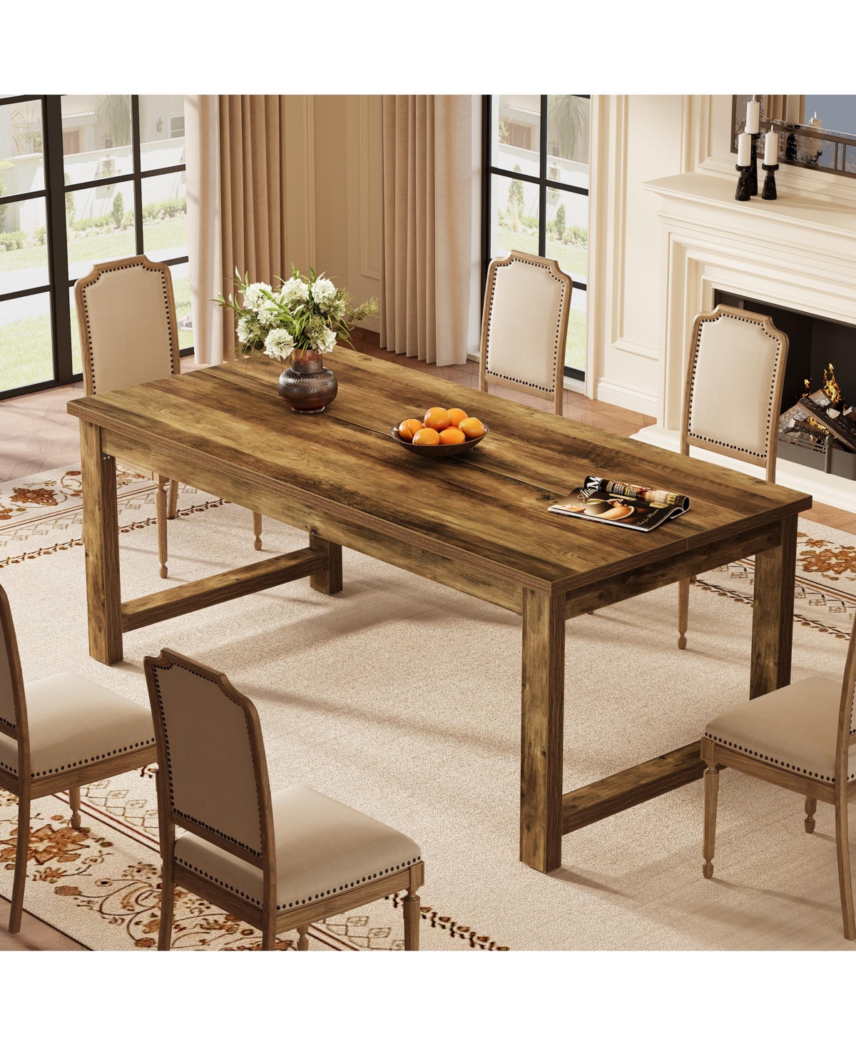 Tribesigns Modern Dining Table, 63 x 31.5 Inch Large Farmhouse Wood Table, Kitchen Dining Room Table