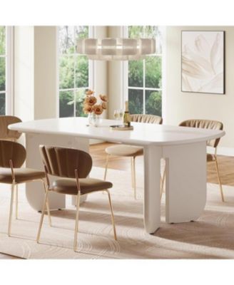 63" Large Rectangle Kitchen Table with Rounded Edges, Modern Table with Curved Base