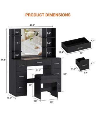 Makeup Vanity Table with 7 Drawers and 6 Storage Shelves