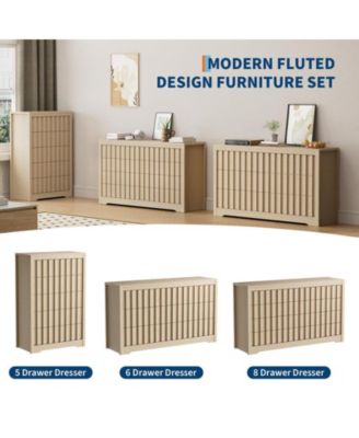 Fluted Dresser for Bedroom with 8 Drawers