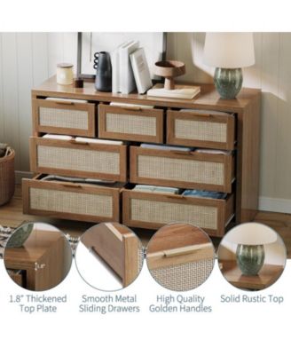 Rattan 7 Drawers Dresser for Bedroom