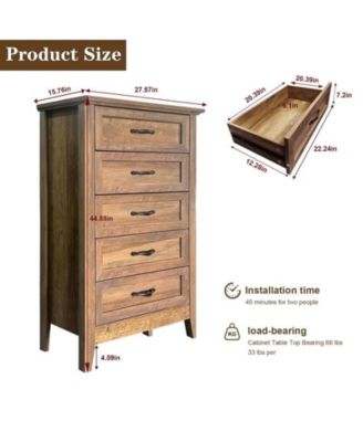 Chest of Dresser, Wood Vintage Dresser 5 Drawer