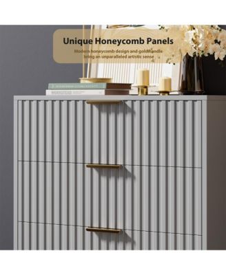 Fluted 5 Drawer Storage Dresser, Tall Modern Chest with Ample Deep Drawers and Wide Top