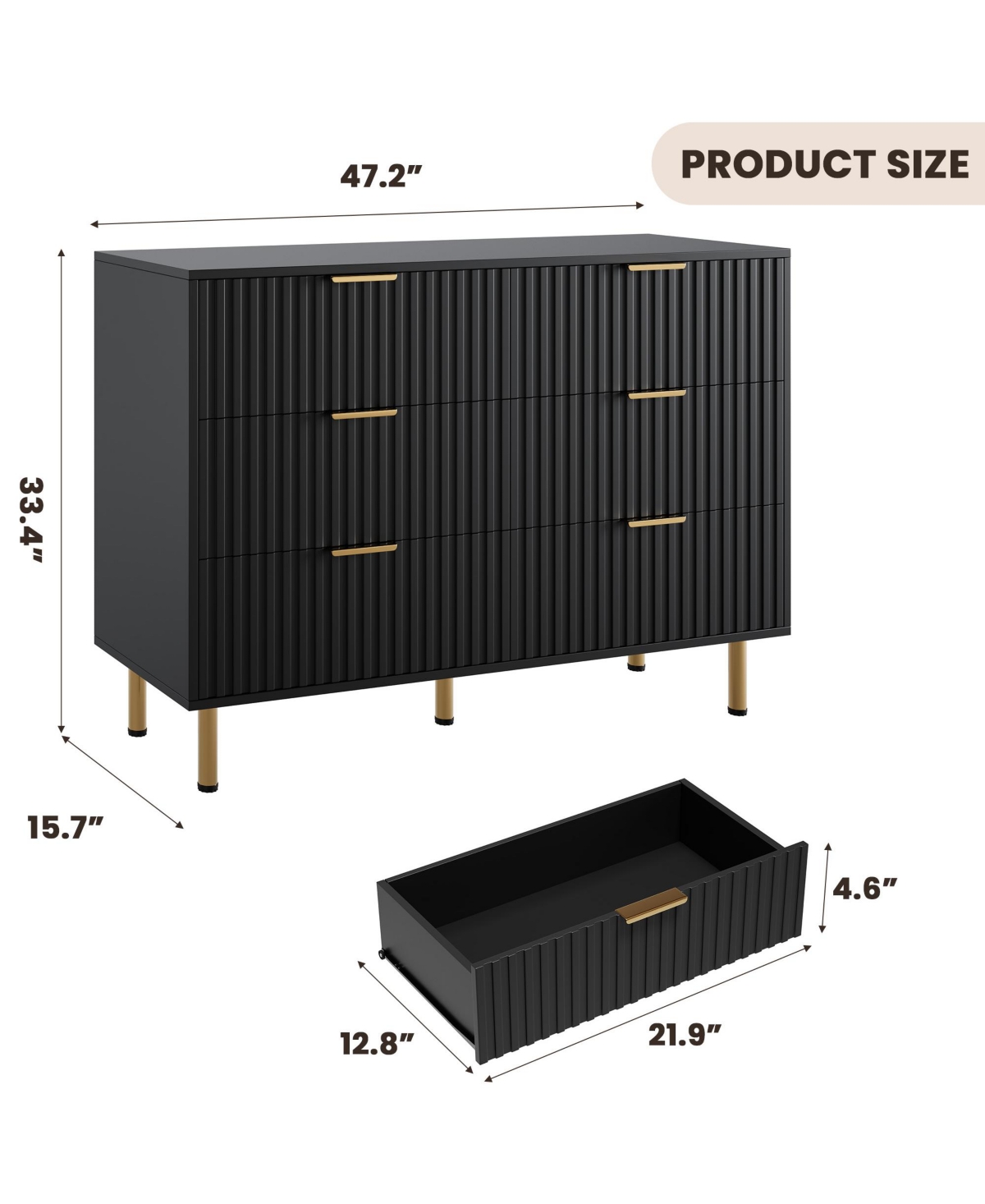 Gaomon Fluted 6 Drawer Storage Dresser, Tall Modern Chest with Ample Deep Drawers and Wide Top
