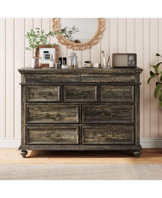 47-Inch Wide Farmhouse 9-Drawer Wood Bedroom Dresser with Rustic Design and Metal Handles
