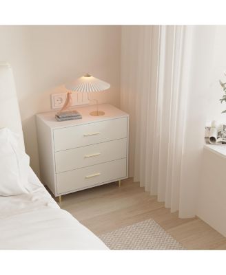 Modern White Chest of Drawers, 3 Drawer Dresser with Gold Handles and Legs