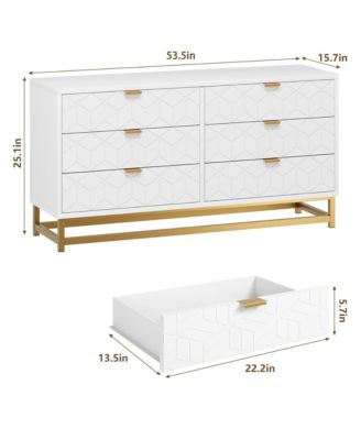 Dresser for Bedroom, 53.5" Large Dresser Organizer, 6 Drawer with Golden Metal Handle and Legs