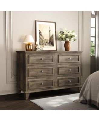 6 Drawer Dresser,Wooden Chest of Drawers with Metal Handles,Wide Storage Dresser TV Stand for Bedroom,Living Room