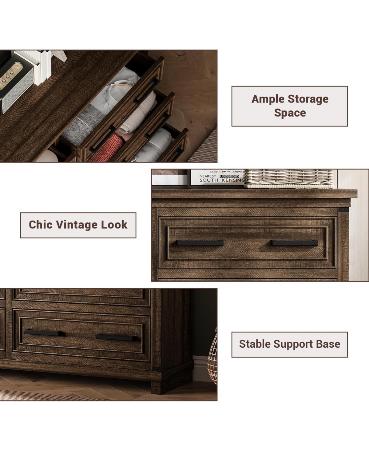 gaomon Modern 6-Drawer Bedroom Tv Cabinet, Wide Storage Dresser for Clothes Organization in Living Room, Dining Room, or Hallway