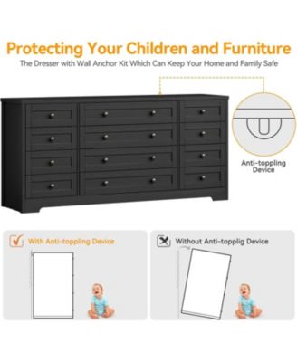 63" Solid Wood 12-Drawer Bedroom Dresser