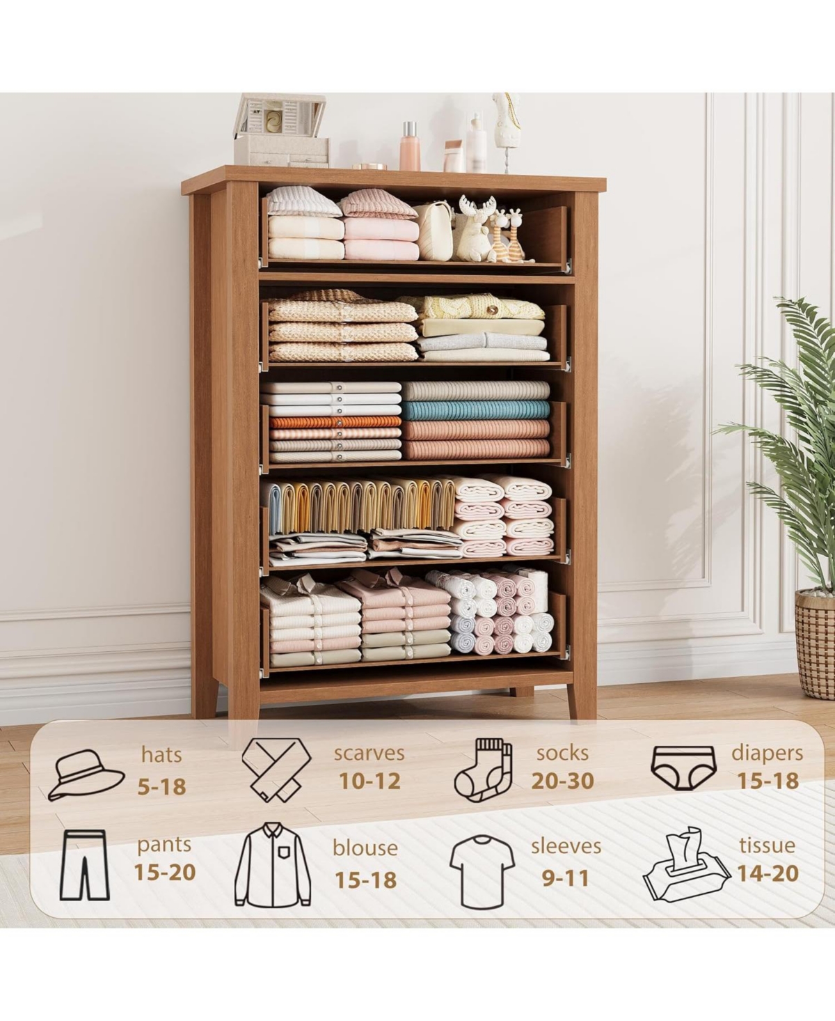 gaomon 5-Drawer Chest of Drawers Nightstand with Elegant V-Shape Design, Wooden Organizer Bedroom Dresser