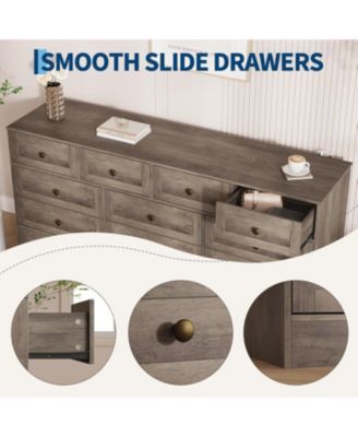 12-Drawer Wooden Bedroom Dresser, Wide Chest with Storage Organizer & TV Stand for 65" TV, Clothes Storage for Living Room, Hallway, 61"x15.75"