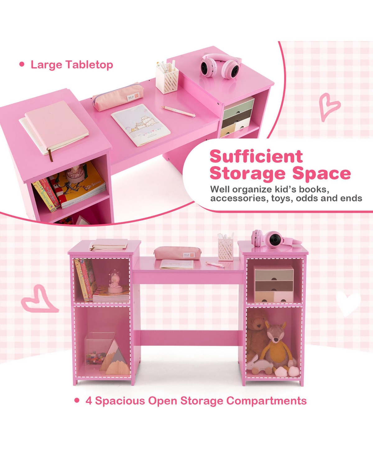 Gymax Kids Vanity 2 1 Princess Makeup Desk & Chair Set Safe Tri-fold Mirror