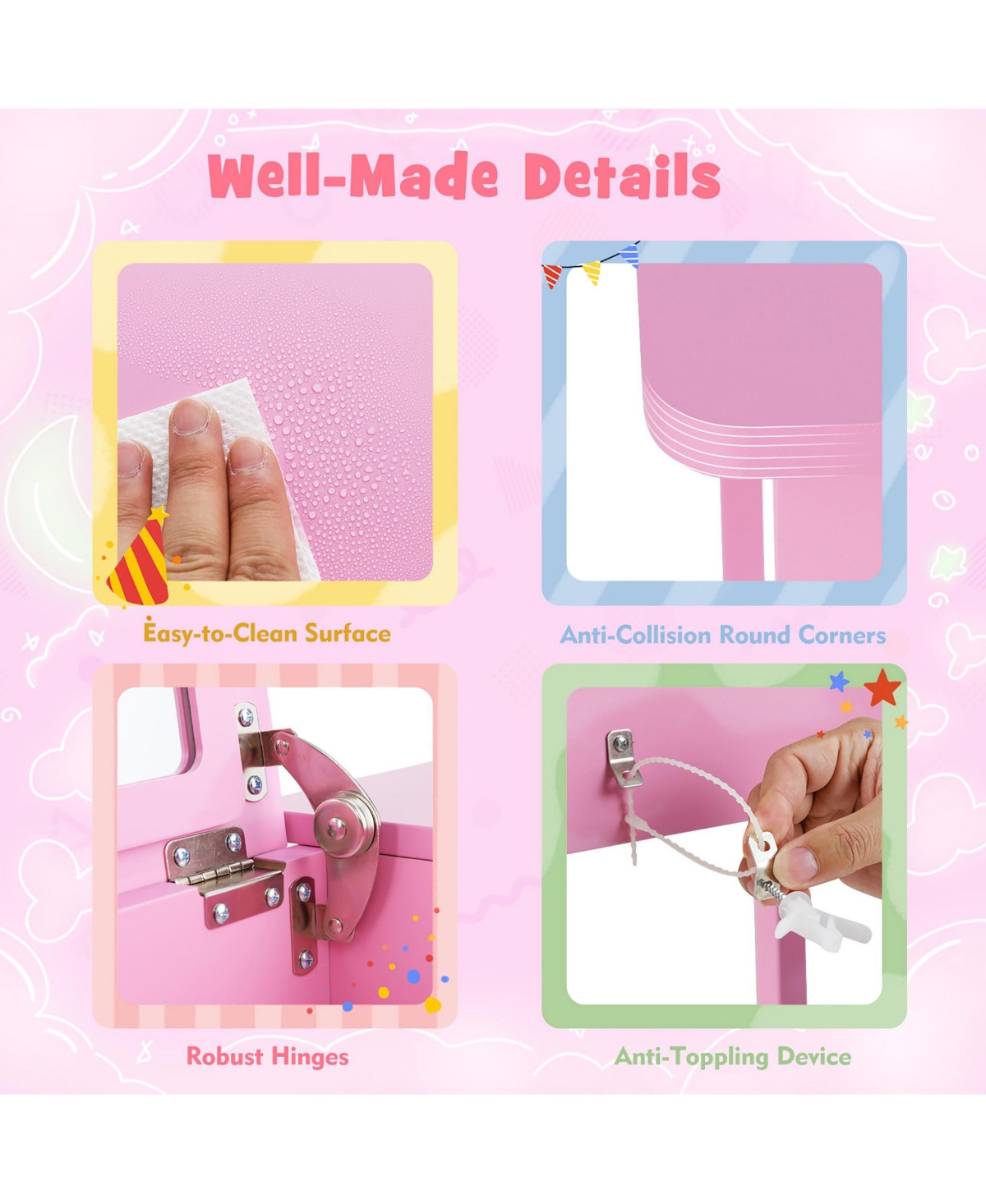 Gymax Kids Vanity Table & Chair Set 2-in-1 Princess Makeup Dressing Desk