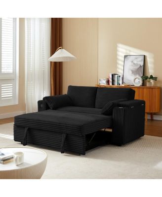 67" Pull-Out Sleeper Sofa Bed with USB Port & Cup Holders, Convertible Loveseat with Adjustable Backrest for Small Spaces-Maison Boucle