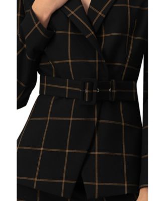 Women's Striped Double-Breasted Blazer with Belt