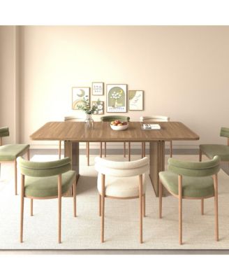 Modern Dining Table for 6-10 People, Wood Kitchen Table with Double Robust Pedestal, Wooden Dinner Table for Dining Room