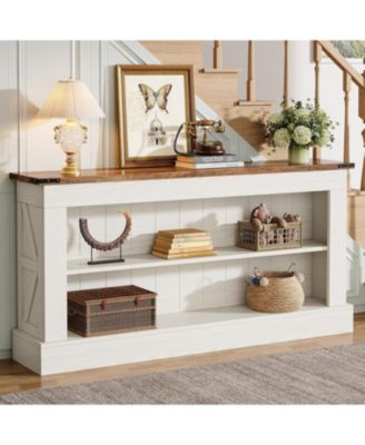 63-Inch Long Console Table for Entryway, Narrow Farmhouse Sofa Table with Shelves