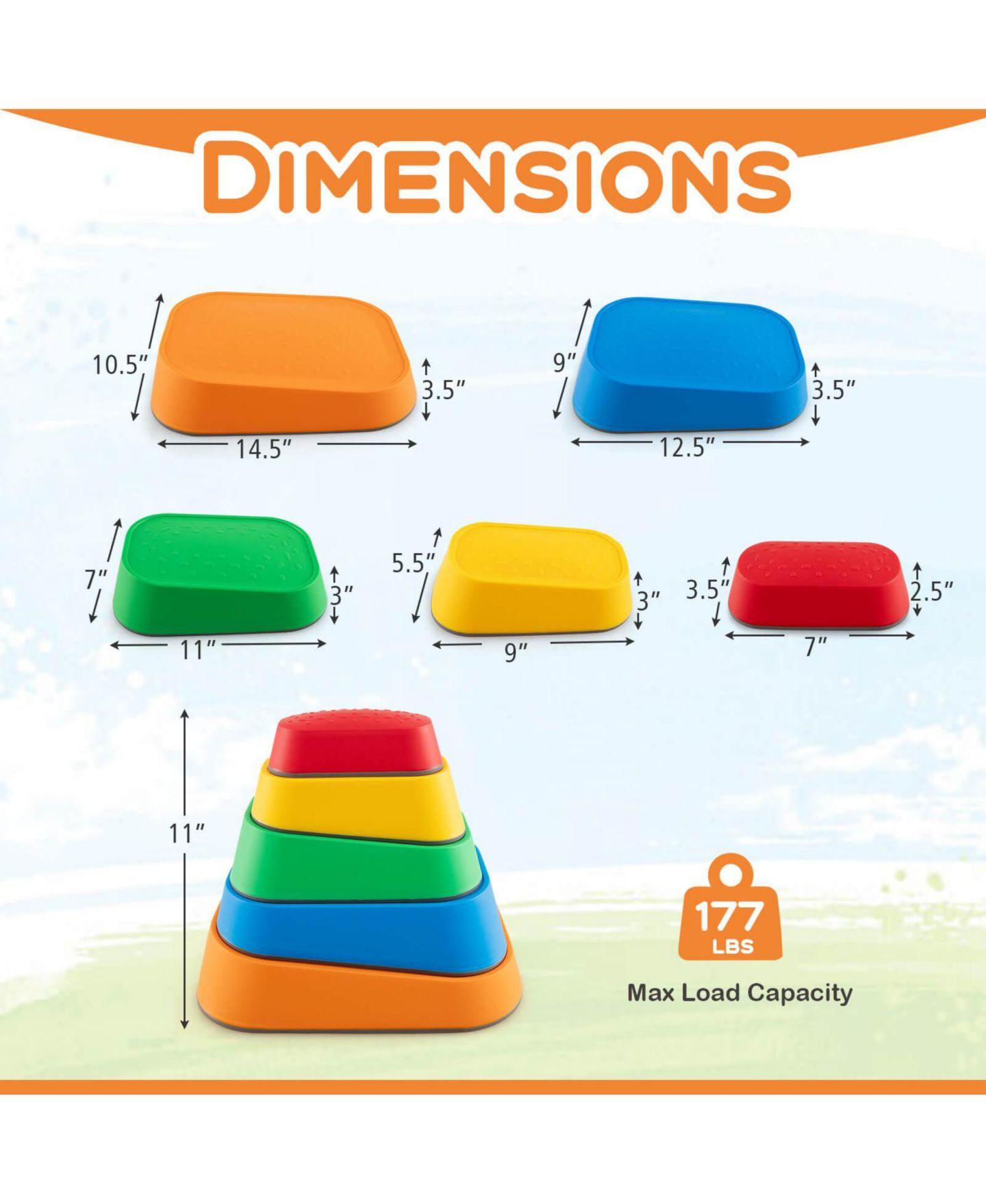 Детские игрушки Costway Balance Stepping Stones with Non-Slip Surface, 5-Piece Stackable Set, от 3 лет, цвет: Assorted Pre-Pack — фото 4
