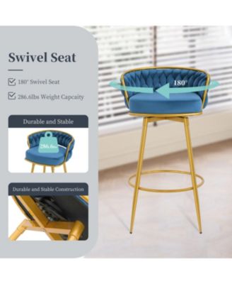 Streamdale Woven Back Swivel Bar Stools Set of 2, 31" Blue Kitchen Chairs