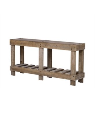 62.9" Fir Wood Console Table with Shelf & Metal Rivets