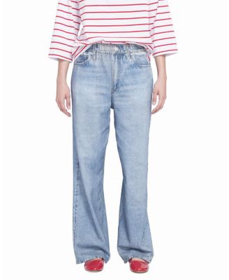 Women's Printed Denim On Lightweight French Terry Wide-Leg Pants