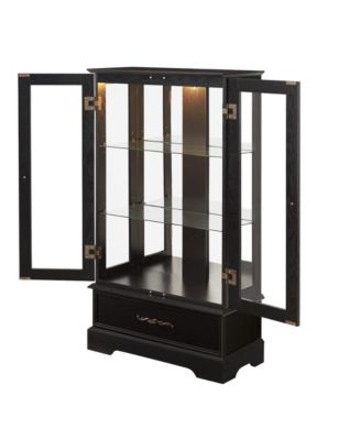 Streamdale Lighted Glass Curio Cabinet - 2-Door Display, Drawer, Bulb - BLACK