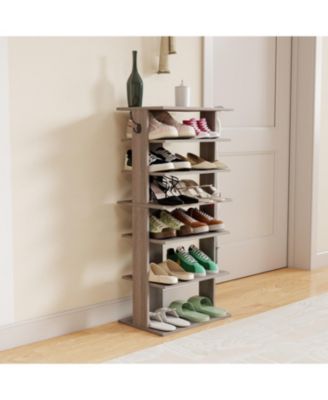 Streamdale 7-Tier Shoe Rack Organizer with Hooks, Entryway Shoe Tower, Rustic Gray