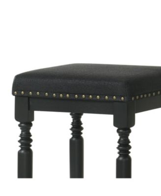 Streamdale Rustic Black Counter Stools (Set of 2) - 26 Inch, Padded Seat & Nailhead Trim