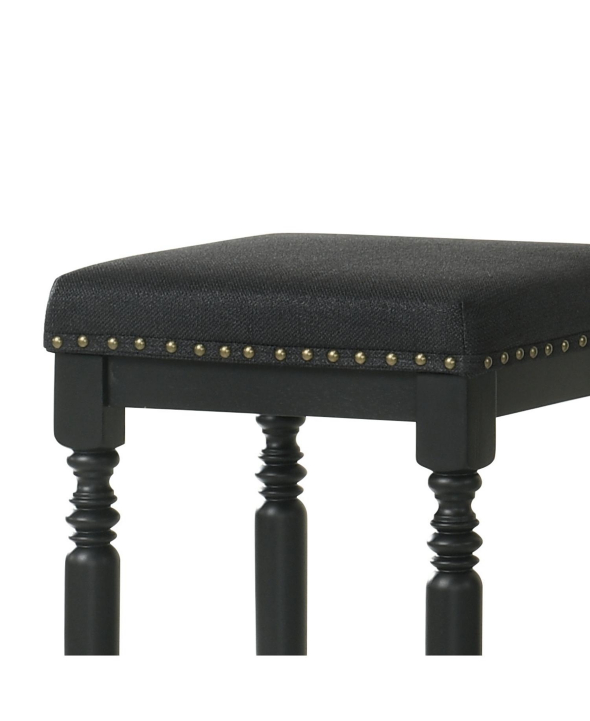 Streamdale Furniture Streamdale Rustic Black Counter Stools (Set of 2) - 26 Inch, Padded Seat & Nailhead Trim
