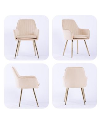 Streamdale Velvet Dining Chairs (Set of 2) - Modern Accent Chairs with Gold Legs, Beige