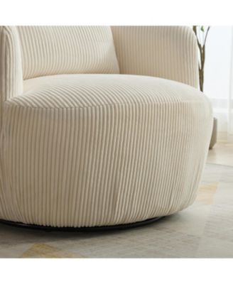  34" Wide Corduroy Swivel Barrel Chair with Pillow