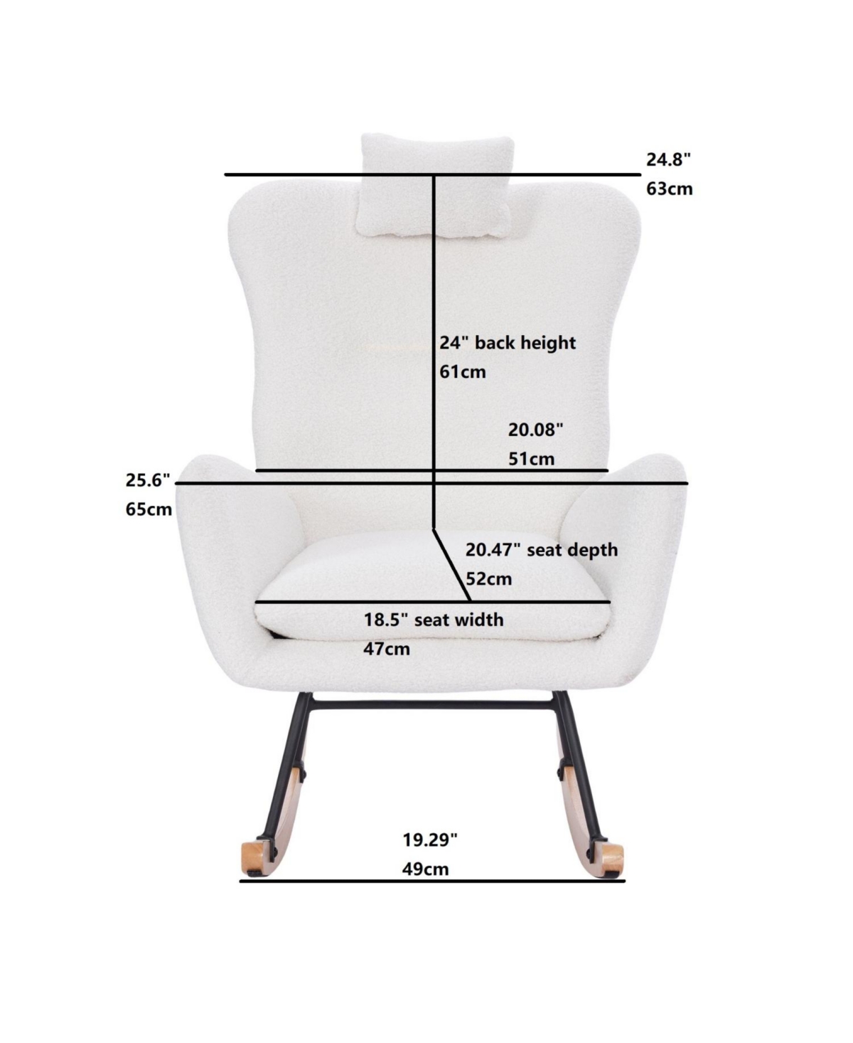 Streamdale Furniture Teddy Upholstered Nursery Rocking Chair for Living Room Bedroom(White Teddy)
