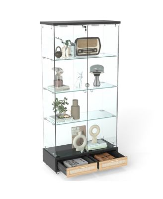 Modern Glass Display Cabinet w/ Drawers & LED Lights