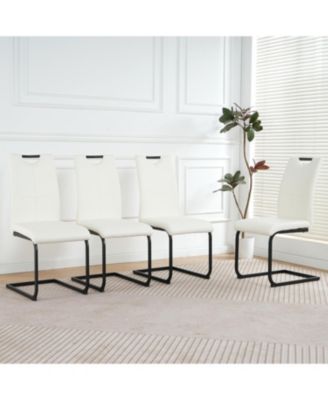 Streamdale Modern White PU Dining Chair with Black Metal Legs (Set of 4