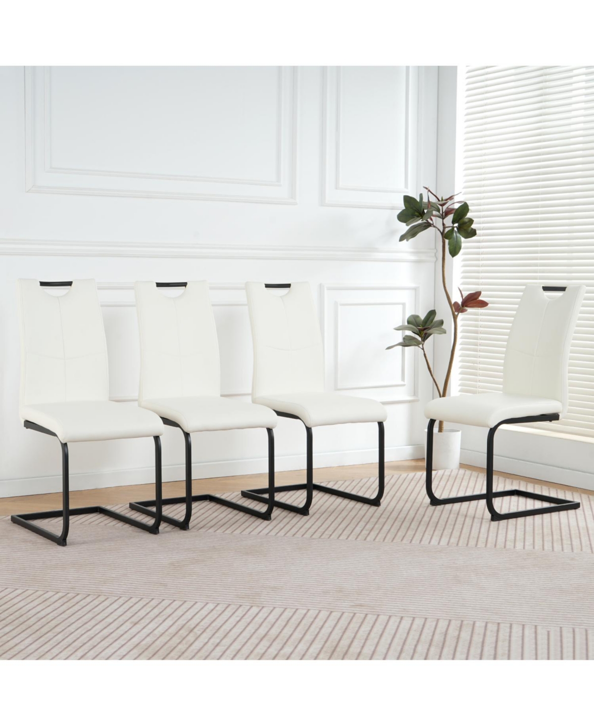Streamdale Furniture Streamdale Modern White Pu Dining Chair with Black Metal Legs (Set of 4