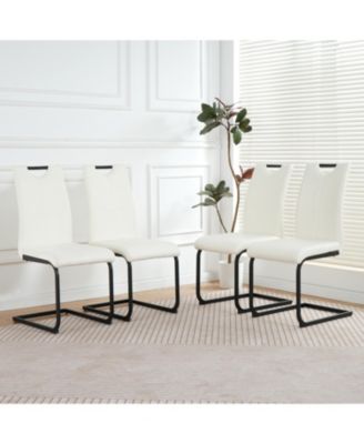 Streamdale Modern White PU Dining Chair with Black Metal Legs (Set of 4