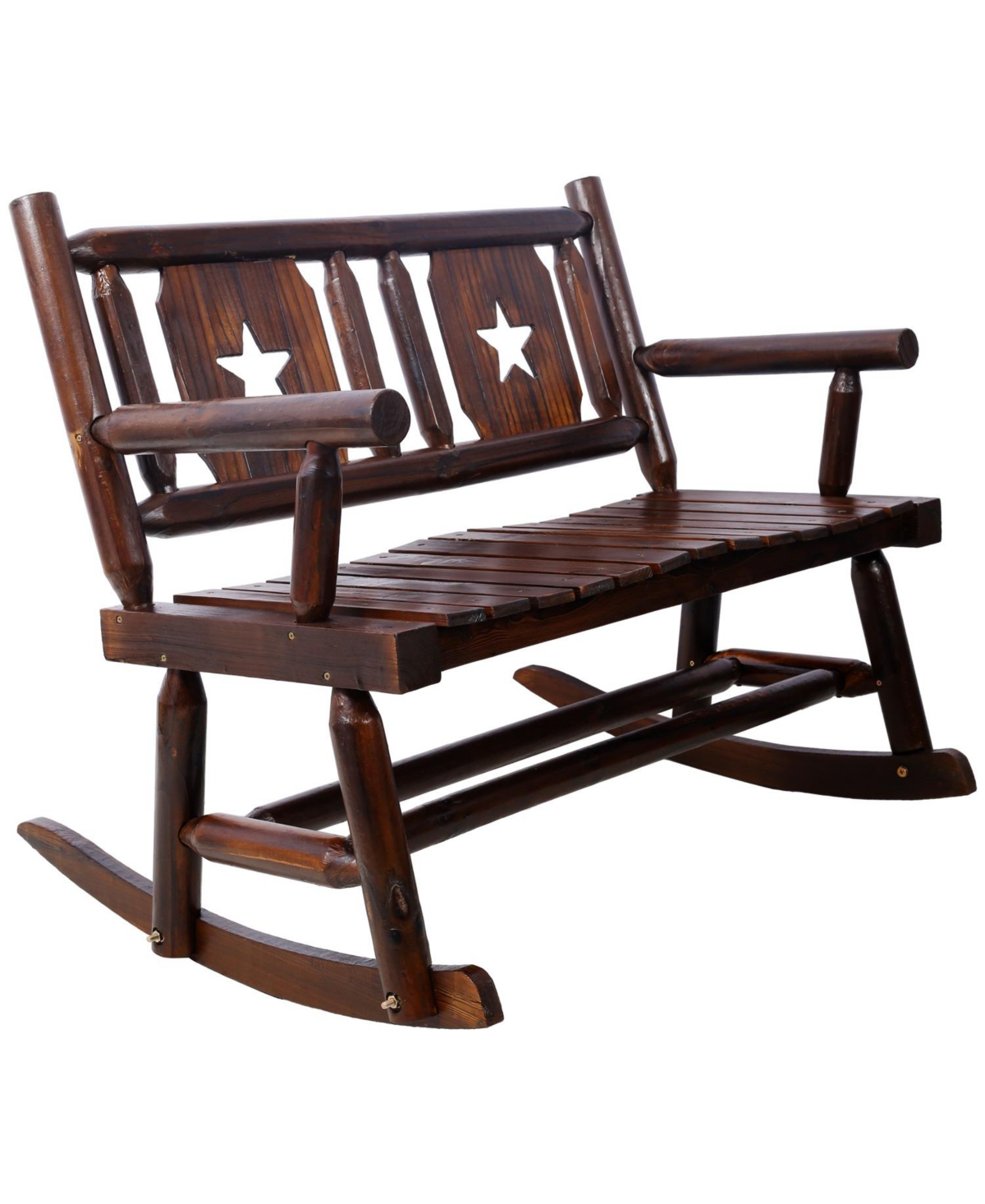 Streamdale Furniture Streamdale Carbonized Wood Rocking Bench for 2 with Curved Seat, Rustic Brown