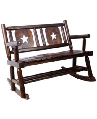 Streamdale Carbonized Wood Rocking Bench for 2 with Curved Seat, Rustic Brown