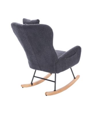 Teddy Upholstered Nursery Rocking Chair for Living Room Bedroom(DARK GREY Teddy)
