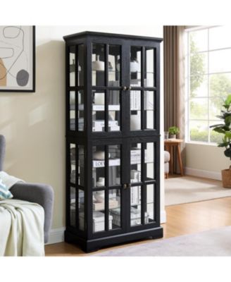 Antique Curio Cabinet with Glass Doors & E26 Bulb